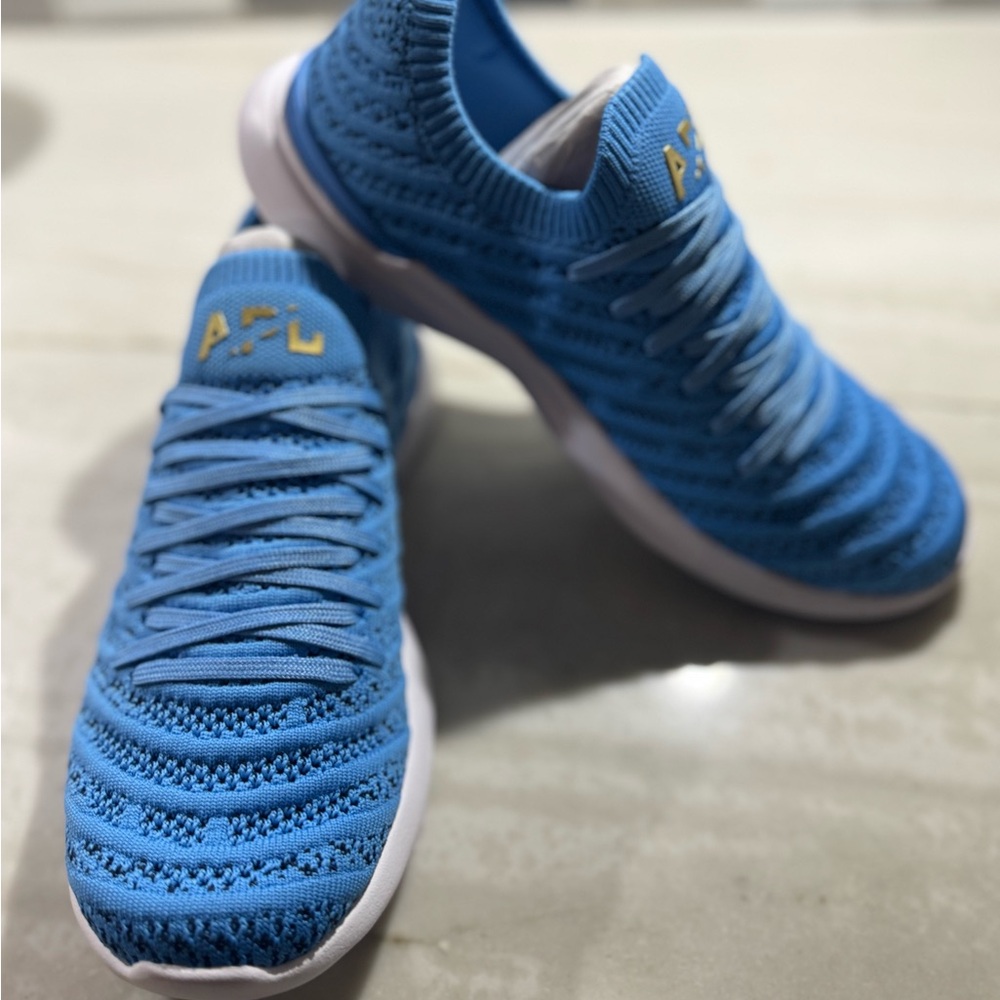 APL Sky Blue Knit Sneakers with Yellow Details